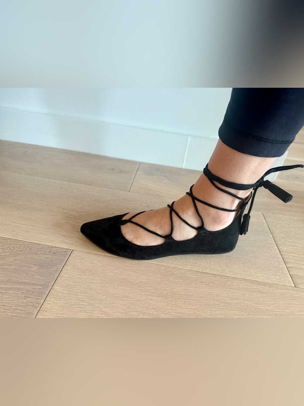 BCBGeneration Women's Black Lace-Up Pointed-Toe Flats